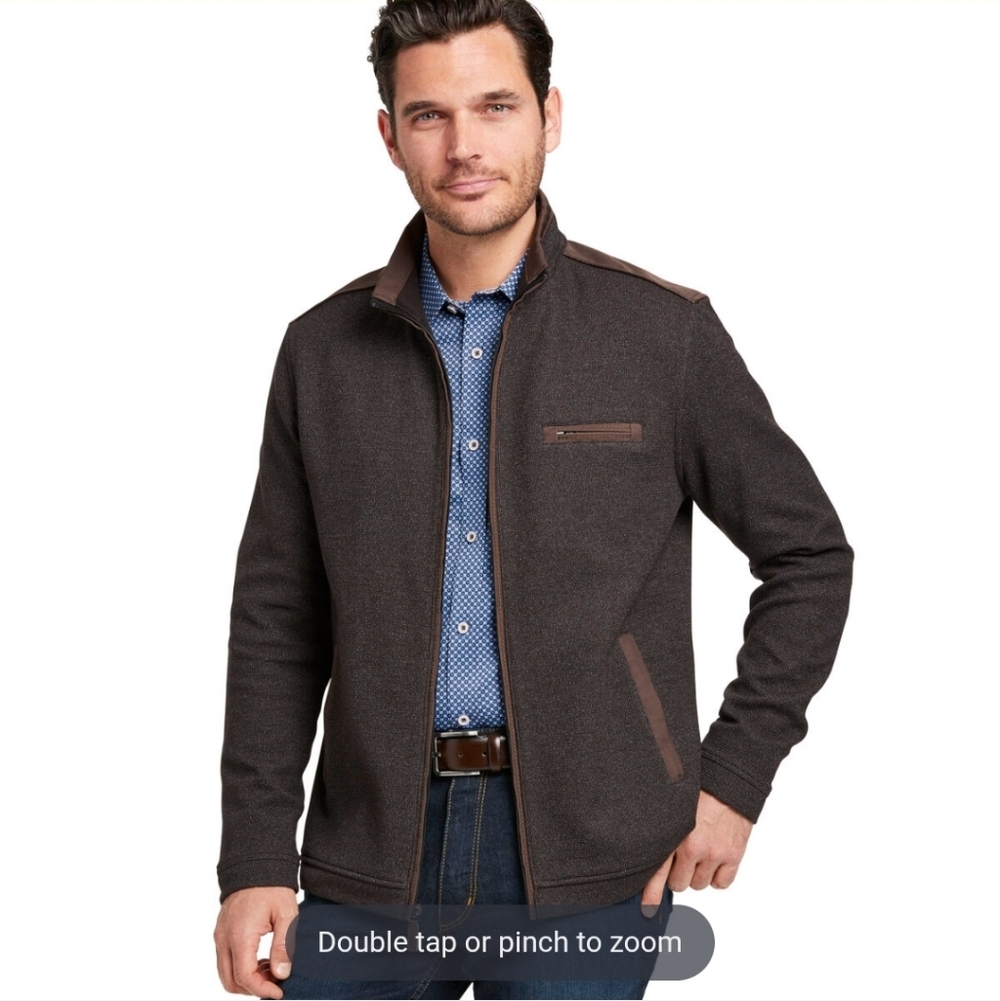 Johnston & Murphy Melange Knit Full Zip Dark Brown Jacket